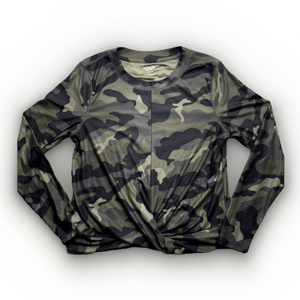 Old Navy Active Breath On Womens Camo Shirt Green Black Gathered Size Large